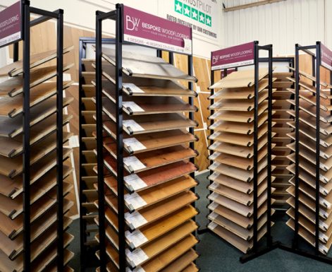 discount bespoke wood flooring on display inside flooring factory outlet