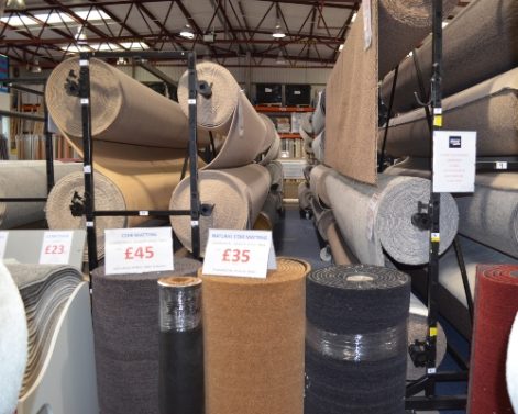 clearance carpet rolls on display