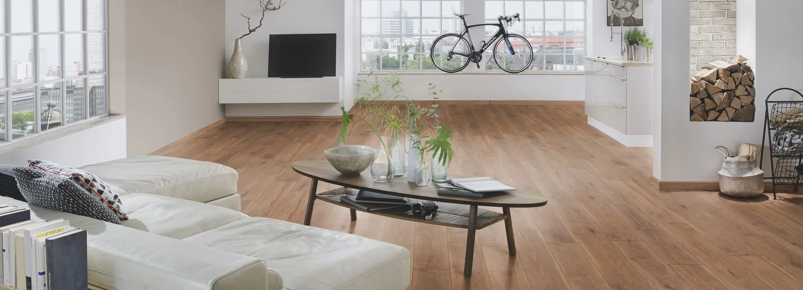 Purley Modern Interior wood flooring installed in a simple room, offering a sleek and contemporary look with natural wood tones that enhance the room’s minimalist style