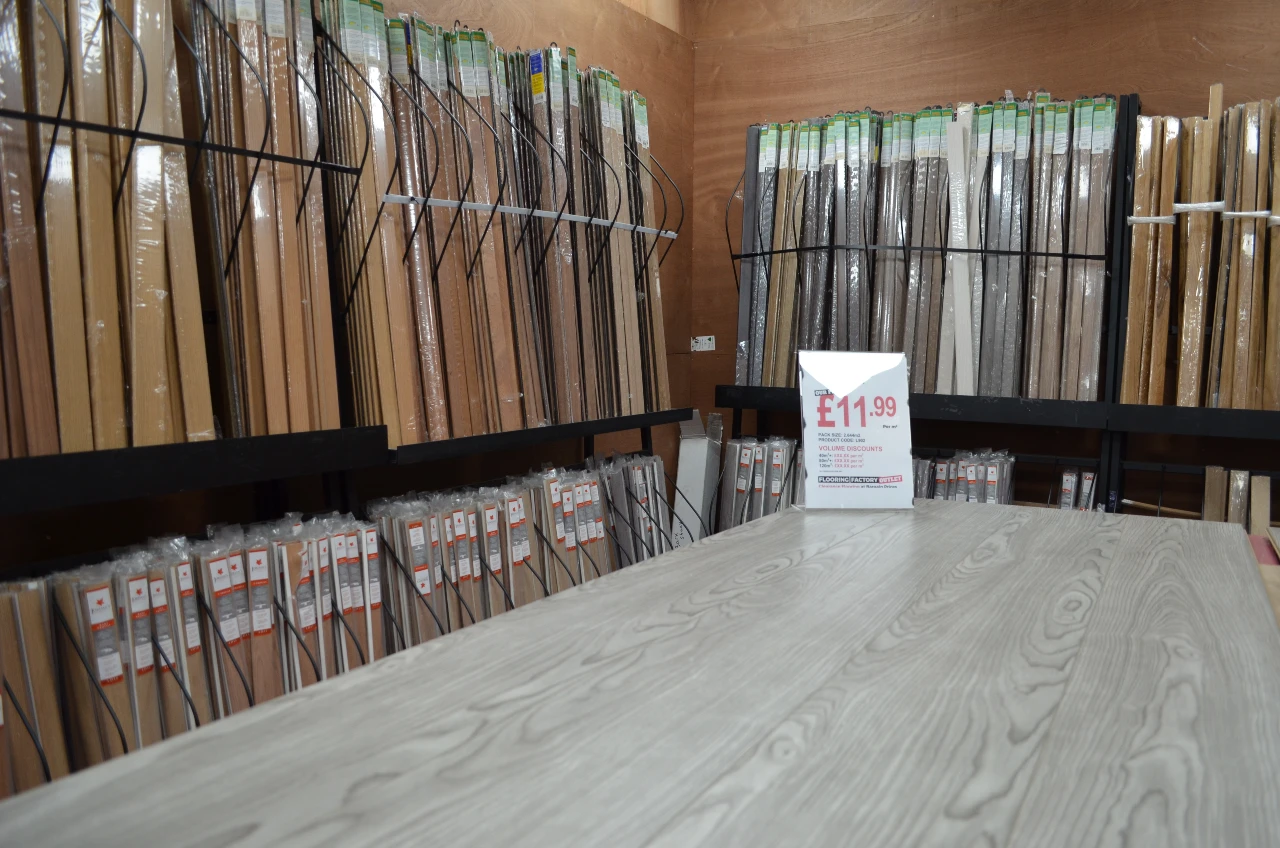 Different styles and colours of Laminate Flooring and Accessories on sale and Display at Flooring Factory Outlet Croydon
