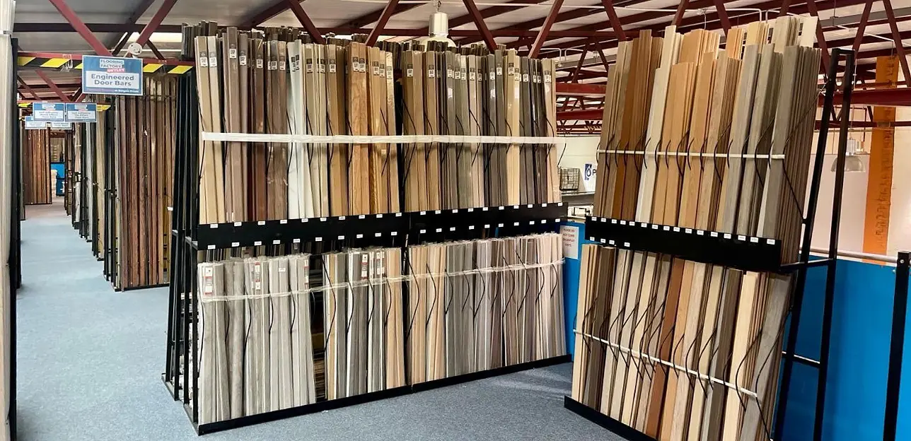 Assortment of flooring accessories in various styles and colors on display at Flooring Factory Outlet in Croydon.