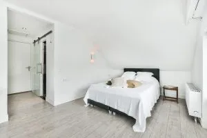 A beautiful modern bedroom in white colors
