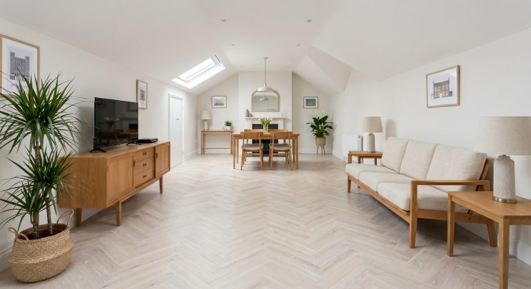 Herringbone Flooring in Carshalton: A Whitewash Open-Plan Case Study
